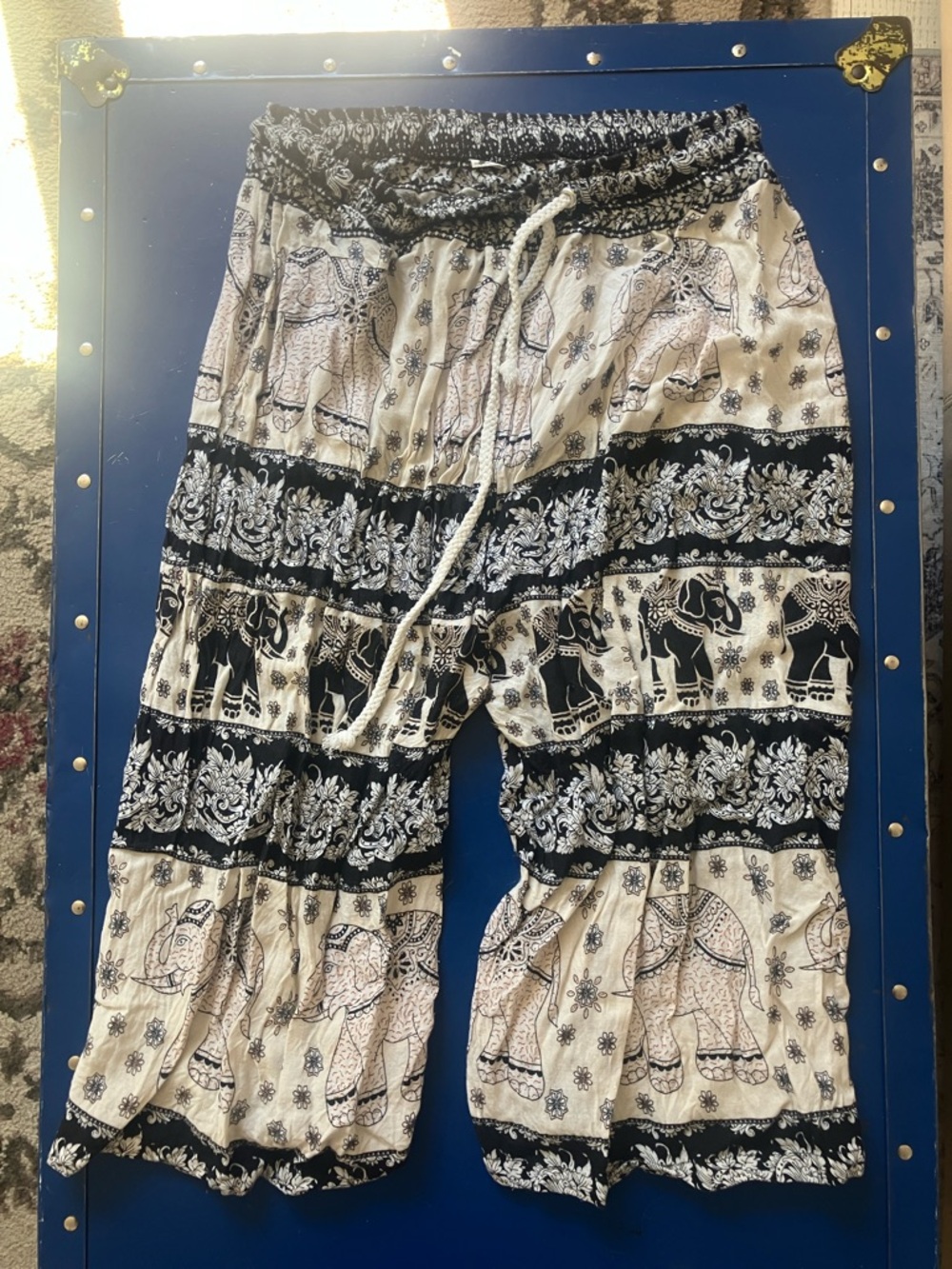 Bohemian Black & Cream Elephant Print Capris